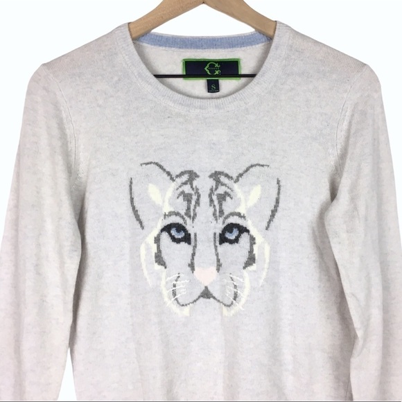 C WONDER Sweater Cashmere Lambswool Blend Snow Tiger Neutral Colors Small NWT - Picture 2 of 9